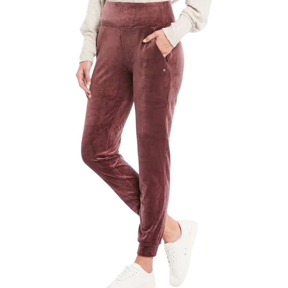 prAna Pheonix Jogger Pant High Rise Velour Zip Pockets Thick Waistband Raisin XL